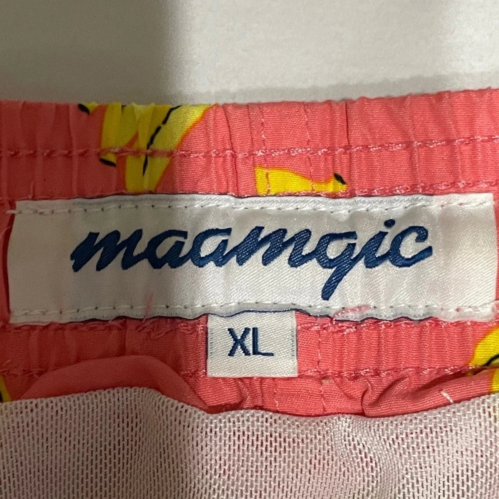 Maamgic Swim Trunks XL Pink Banana Print‎ Mens Mesh Lined Board Shorts Excellent
